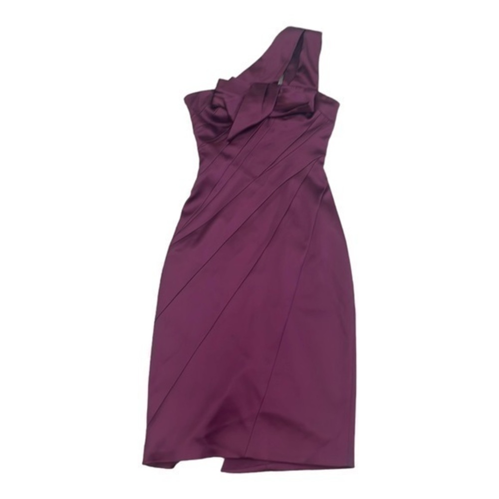 Karen Millen  plum  bow wedding guest dress satin like size 2 one shoulder